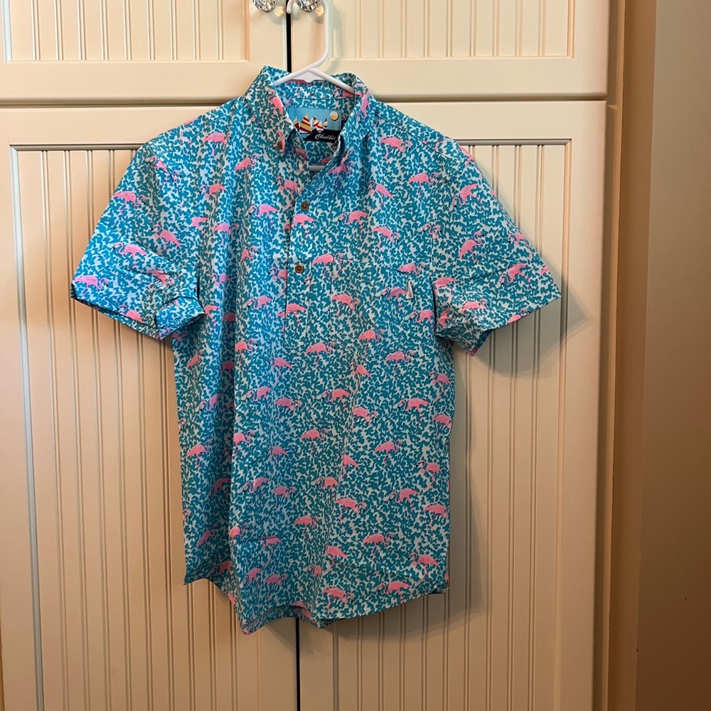 Chubbies -Men’s 1/2 Button Down Shirt -Pattern: the One Leg Wonder -Sizes: S & L